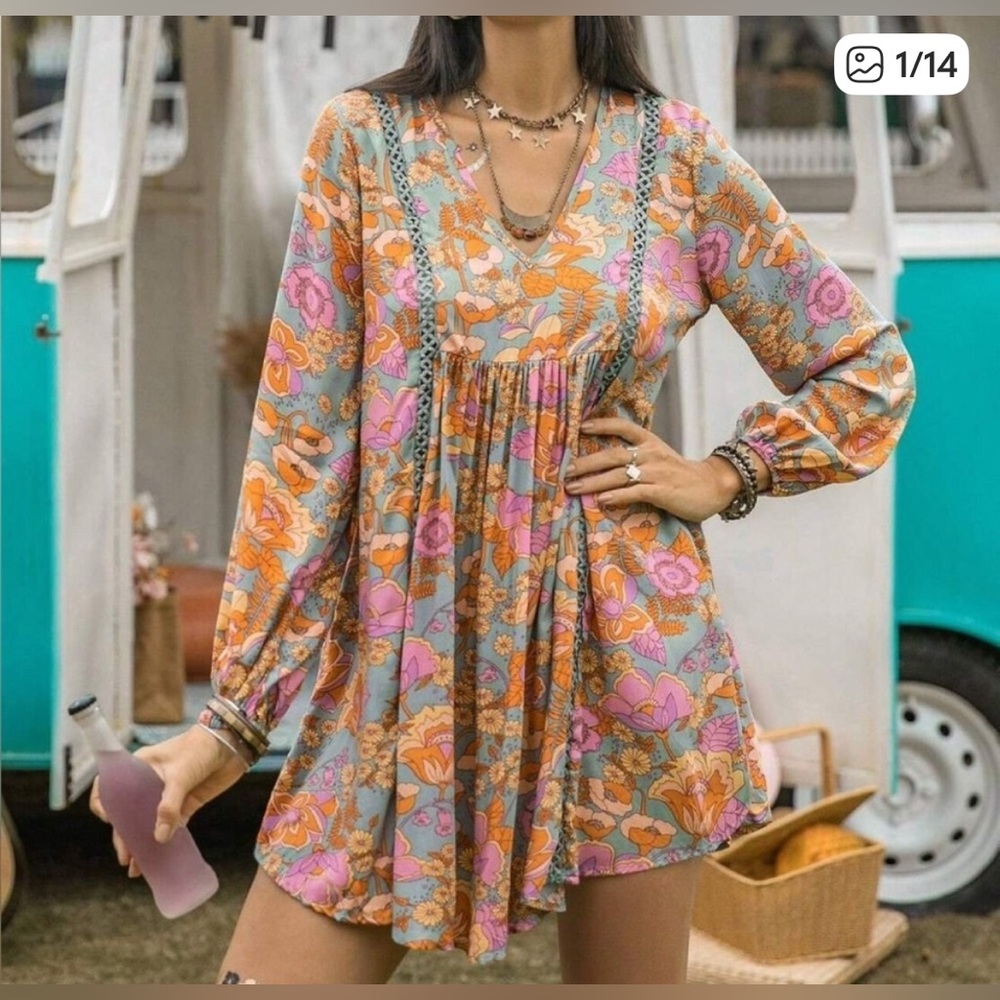 Rustttydustty Floral Long Sleeve Dress